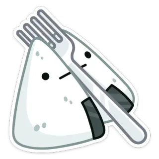 😐 palla di riso, onigiri, cibo, kawaii, cartone animato, forchetta, coltello telegram sticker