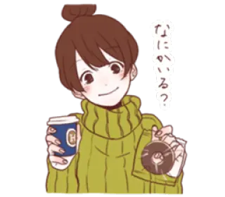 ☕ なにかいる？ anime style, coffee, donut, girl, cute, cartoon whatsapp sticker