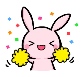 ✊ lapin, cheerleader, mignon, pompons, joyeux, fête, dessin animé, kawaii whatsapp sticker