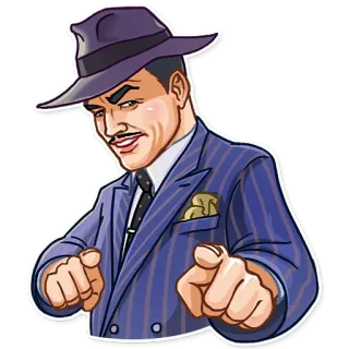 👊 мужчина, шляпа, костюм, гангстер, указывает telegram sticker