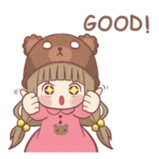 👍 GOOD! девочка, аниме, хорошо, большой палец вверх, шапка медведь telegram sticker