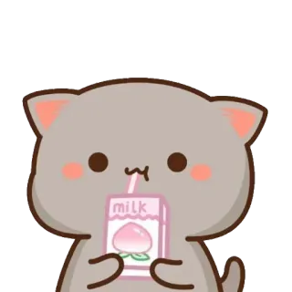 🍓 milk kucing, susu, persik, imut, kawaii, binatang telegram sticker