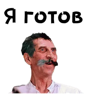 😌 Я ГОТОВ 남자, 콧수염, 러시아, 텍스트, 초상화, 얼굴 telegram sticker