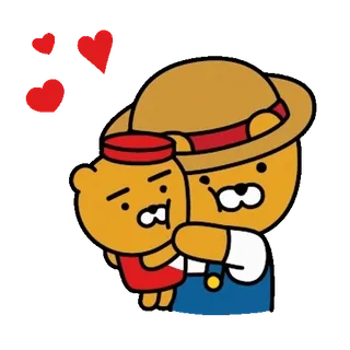 💬 Ryan ryan, kakao friends, fofo, urso, corações, desenho animado telegram sticker