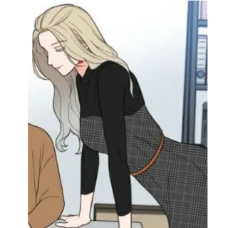 😩 femme, robe, debout, blonde, dessin animé, bureau telegram sticker