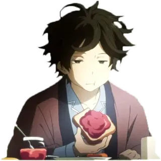 😑 Anime, Personaje, Comiendo, Tostada, Desayuno telegram sticker