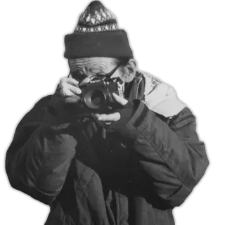 📸 fotógrafo, cámara, anciano, sombrero, invierno telegram sticker