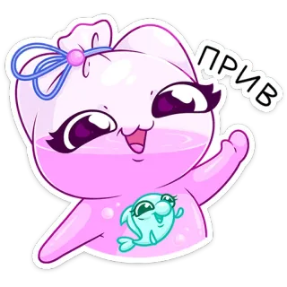 👋 ПРИВ słodkie, kreskówka, naklejka, kot, delfin telegram sticker