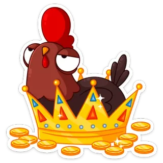👑 chicken, crown, cartoon, king, coins, royalty, animal telegram sticker