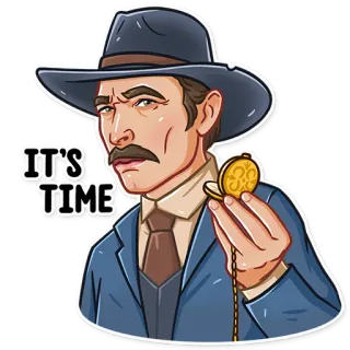 🤨 It's Time 男, 帽子, 口ひげ, 懐中時計, 時間 telegram sticker