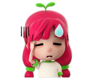 😓 Dessin animé, Personnage, Mignon, Autocollant, Sueur, Inquiet, Fille whatsapp sticker