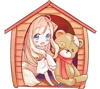 😄 Anime, Fille, Ours en peluche, Niche, Kawaii, Chibi, Mignon whatsapp sticker