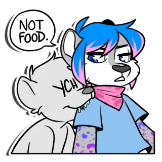😾 NOT FOOD. dier, cartoon, eten, tekening, sticker, tekst whatsapp sticker