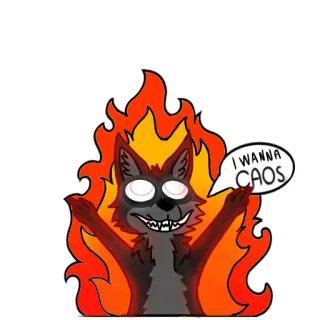 🔥 I WANNA CAOS wolf, fire, chaos, cartoon, anger telegram sticker