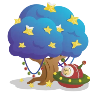 🌳 tree, stars, spaceship, decoration, cartoon telegram sticker