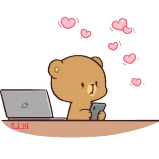 🥰 S_i_Bi orso, portatile, telefono, cuori, cartone animato telegram sticker
