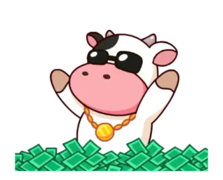 😎 vache, argent, riche, richesse, lunettes de soleil, chaîne en or telegram sticker