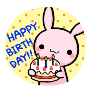 🎊 HAPPY BIRTHDAY!! anniversaire, lapin, gâteau, fête, mignon, autocollant, kawaii whatsapp sticker