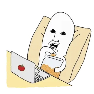 💬 Kreskówka, Postać, Laptop, Fasola, Jedzenie, Leniwy telegram sticker