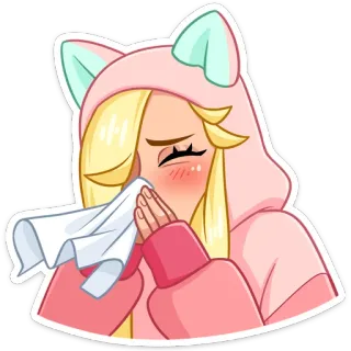 🤧 malade, mal, rhume, grippe, mouchoir, oreilles de chat, pyjama, mal de tête whatsapp sticker