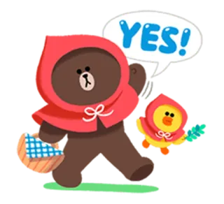 🏕 YES! ours, chaperon rouge, dessin animé, oui, approbation, pique-nique whatsapp sticker