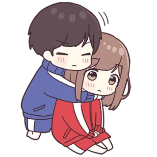 💙 cartoon, anime, cute, couple, hug whatsapp sticker