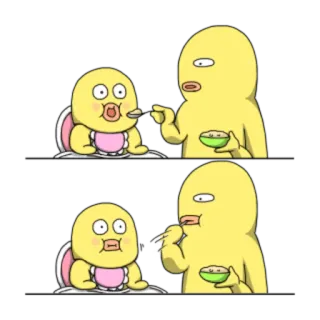 🍚 만화, 음식, 수유, 아기, 노란색, 귀여운 telegram sticker