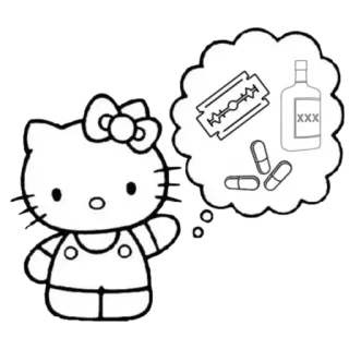 🥰 Hello Kitty Hello Kitty, наркотики, таблетки, лезвие, алкоголь, мультфильм telegram sticker