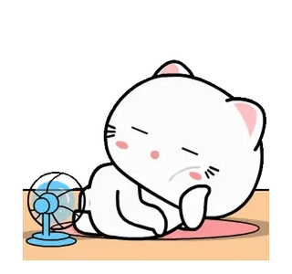 😮💨 고양이, 팬, 귀여운, 만화, 편안한, 졸린, 일러스트, 카와이 telegram sticker