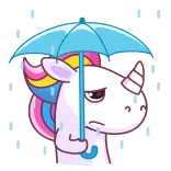 ☔️ unicorn, sedih, payung, hujan, cuaca, kartun, emoji telegram sticker