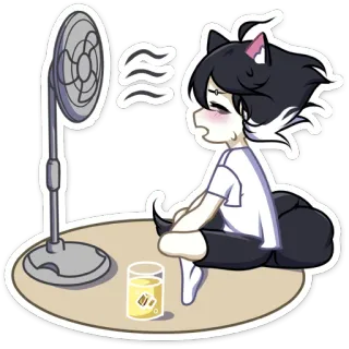 🥵 アニメ, 猫耳, 汗, ファン, 夏, アツい telegram sticker