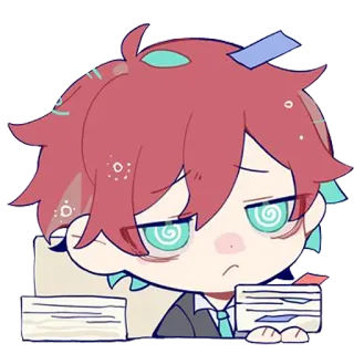 😕 anime, tired, work, papers, exhausted, stressed telegram sticker