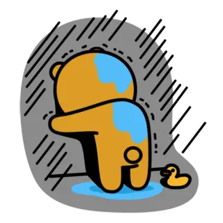 😭 urso, triste, chuva, pato, chorando, animal, desenho animado telegram sticker