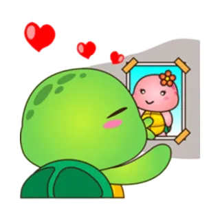 😘 tartaruga, amor, coração, desenho animado, adesivo, animal telegram sticker