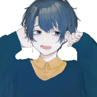 😅 อนิเมะผู้ชาย, ตัวการ์ตูน, ผมสีฟ้า, ต่างหู, ชายหนุ่ม, ภาพเหมือน, ภาพประกอบ telegram sticker