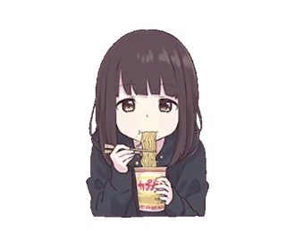 🥣 カプメン Аниме, Девушка, Рамен, Лапша, Еда, Рамен в чашке, Милый telegram sticker