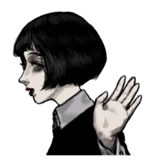 👋 vrouw, illustratie, schets, verdrietig, golf, gotisch, monochroom telegram sticker
