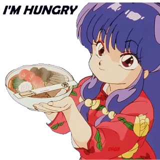 🍳 I'M HUNGRY! Anime, Comida, Chica, Hambriento/a, Fideos whatsapp sticker