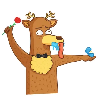 😍 veado, proposta, noivado, anel, flor, desenho animado, animal telegram sticker