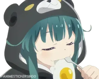 🐾 ANIMESTICKERSINDO Anime, Chica, Comiendo, Huevo, Kawaii, Lindo, Personaje whatsapp sticker
