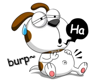 😥 Ha, burp chien, dessin animé, rot, drôle, expression, animal telegram sticker