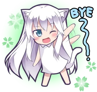 👋 BYE anime, cat girl, kawaii, waving, farewell, greeting telegram sticker