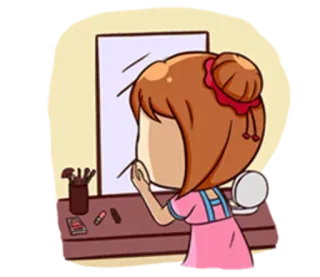 😲 Desenho animado, Maquiagem, Beleza, Garota, Espelho, Cosméticos whatsapp sticker
