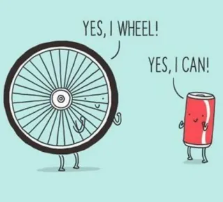 🦾 YES, I WHEEL!
YES, I CAN! Rad, Dose, Wortspiel, Cartoon, Motivierend, Humor whatsapp sticker