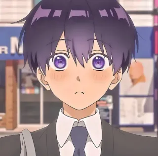 😳 anime, boy, school uniform, purple hair, big eyes, character telegram sticker