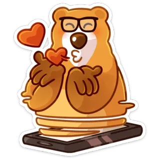 😘 หมี, ความรัก, หัวใจ, แว่นตา, การ์ตูน, น่ารัก, สัตว์, สติกเกอร์ telegram sticker