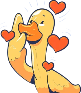 😘 duck, hearts, love, cartoon, animal, cute whatsapp sticker