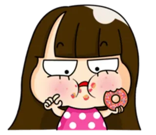 🍩 cartoon, donut, eating, girl, character whatsapp sticker