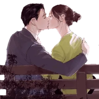 😘 поцелуй, пара, романтика, любовь, привязанность, иллюстрация telegram sticker