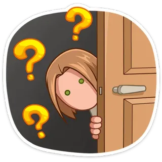 ❓ Frage, neugierig, gucken, Geheimnis, Cartoon, Tür, Zweifel, Verdacht whatsapp sticker